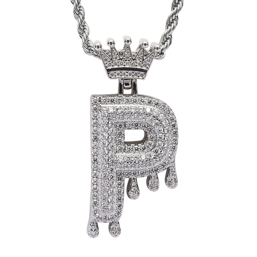 Crown Water Drop English Letter Hip Hop Pendant