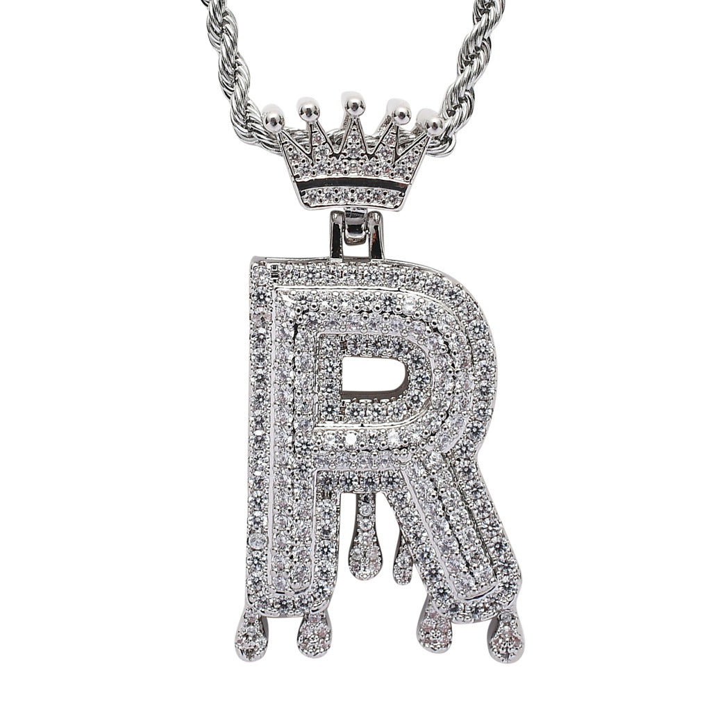 Crown Water Drop English Letter Hip Hop Pendant