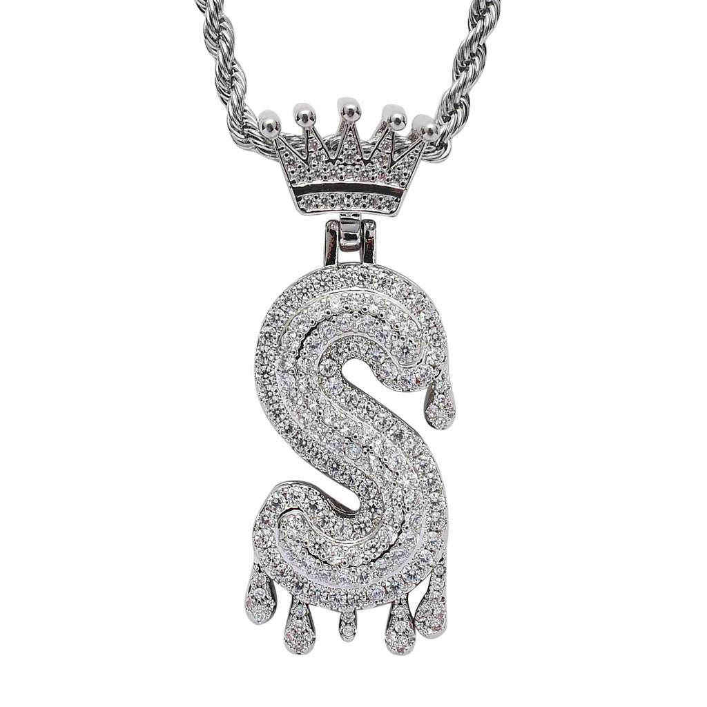 Crown Water Drop English Letter Hip Hop Pendant