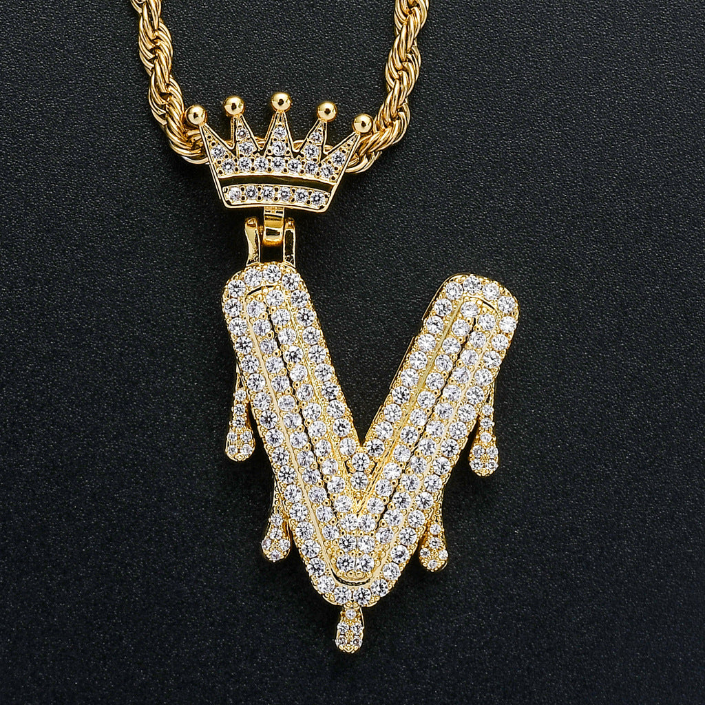 Crown Water Drop English Letter Hip Hop Pendant