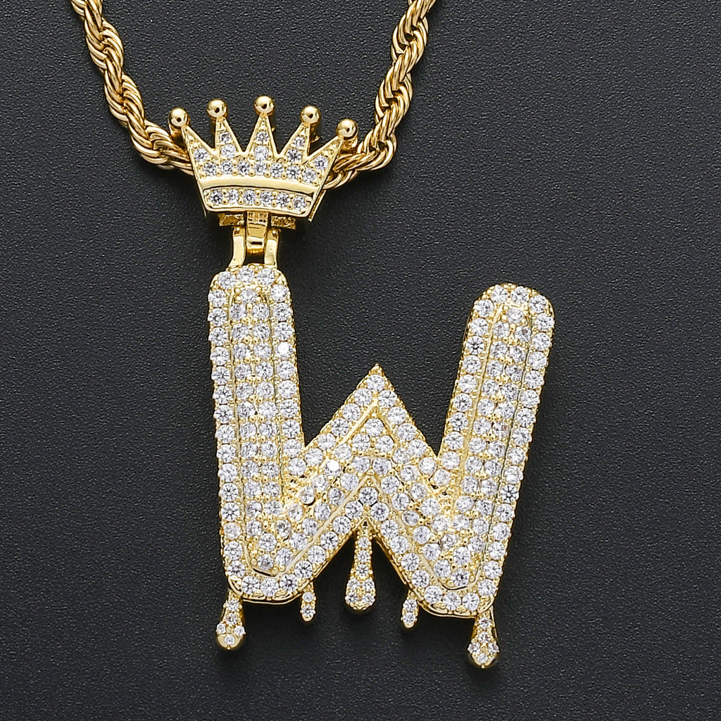 Crown Water Drop English Letter Hip Hop Pendant
