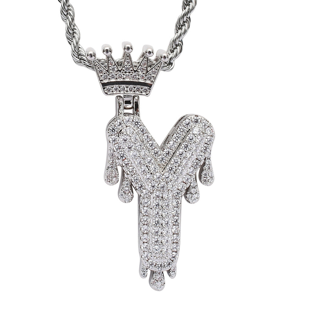 Crown Water Drop English Letter Hip Hop Pendant