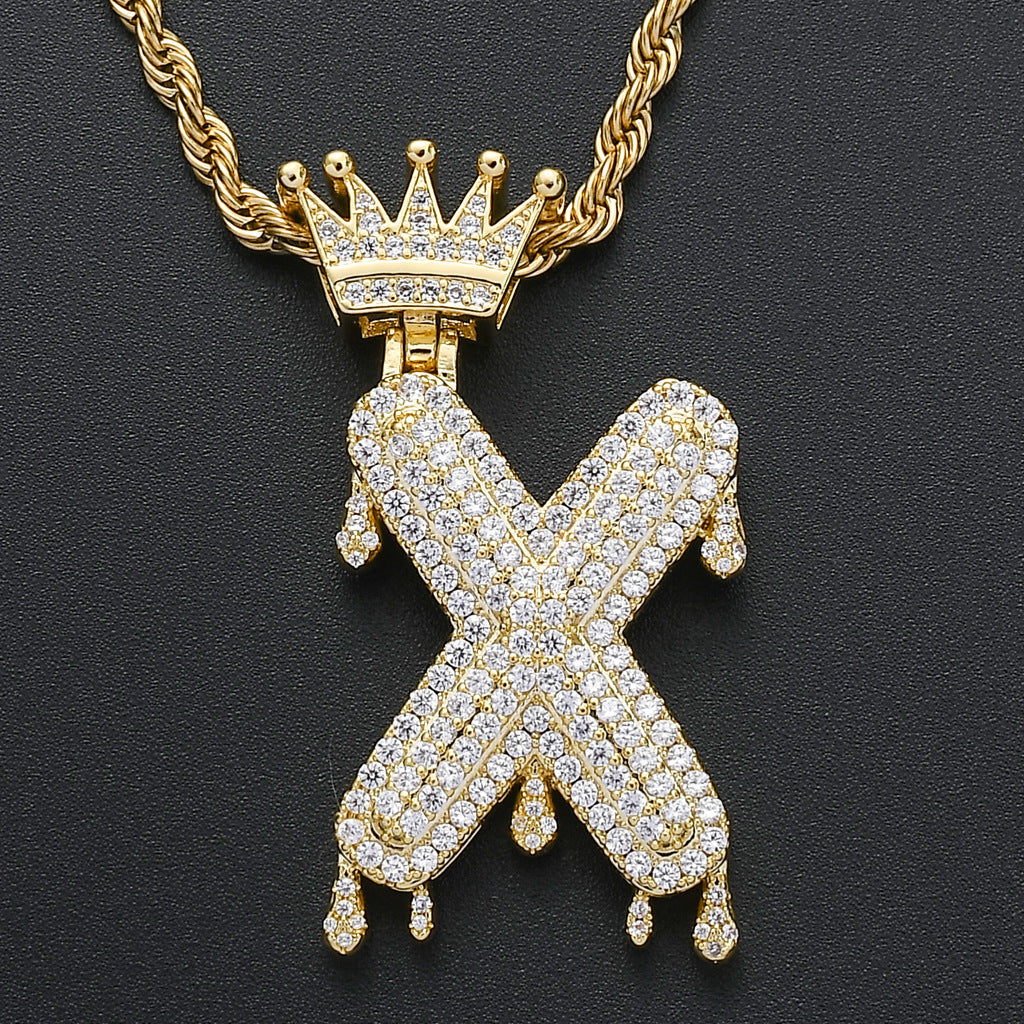 Crown Water Drop English Letter Hip Hop Pendant