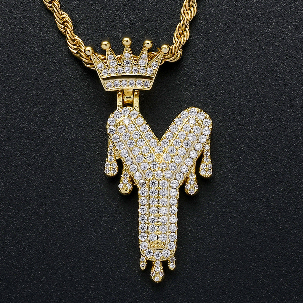 Crown Water Drop English Letter Hip Hop Pendant