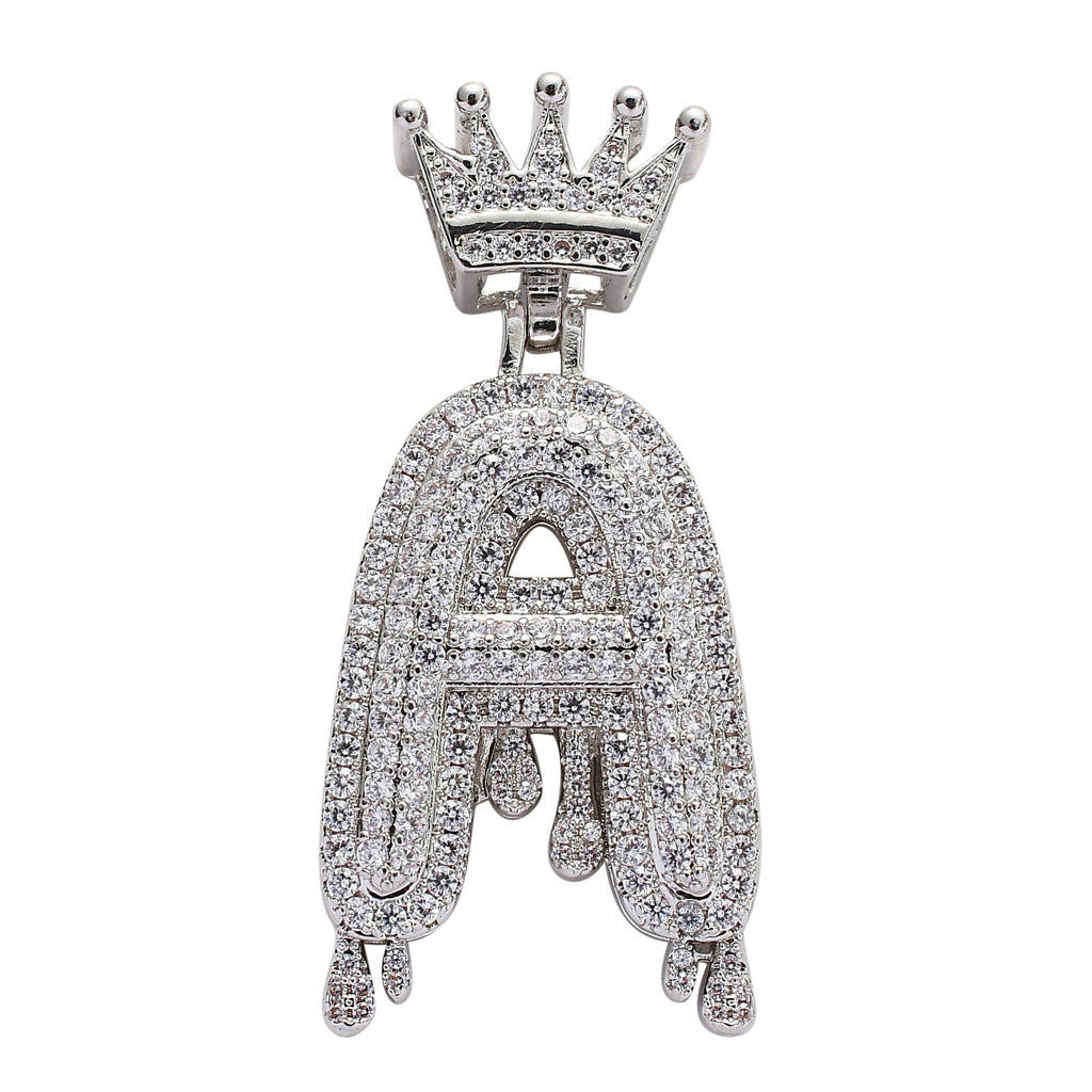 Crown Water Drop English Letter Hip Hop Pendant
