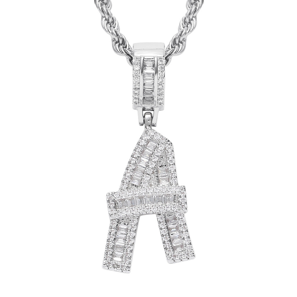 Square Zircon 26 English Letter Hip Hop Pendant