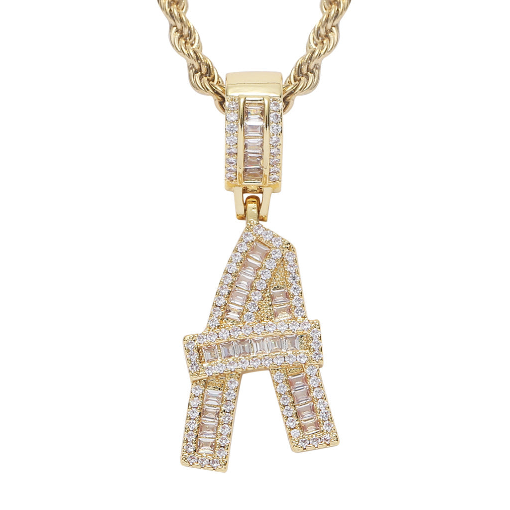 Square Zircon 26 English Letter Hip Hop Pendant