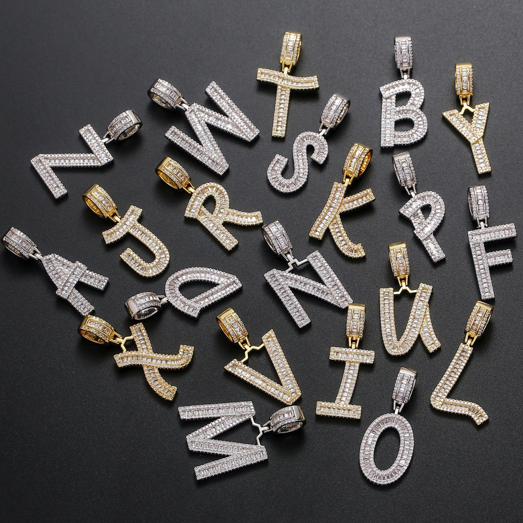 Square Zircon 26 English Letter Hip Hop Pendant