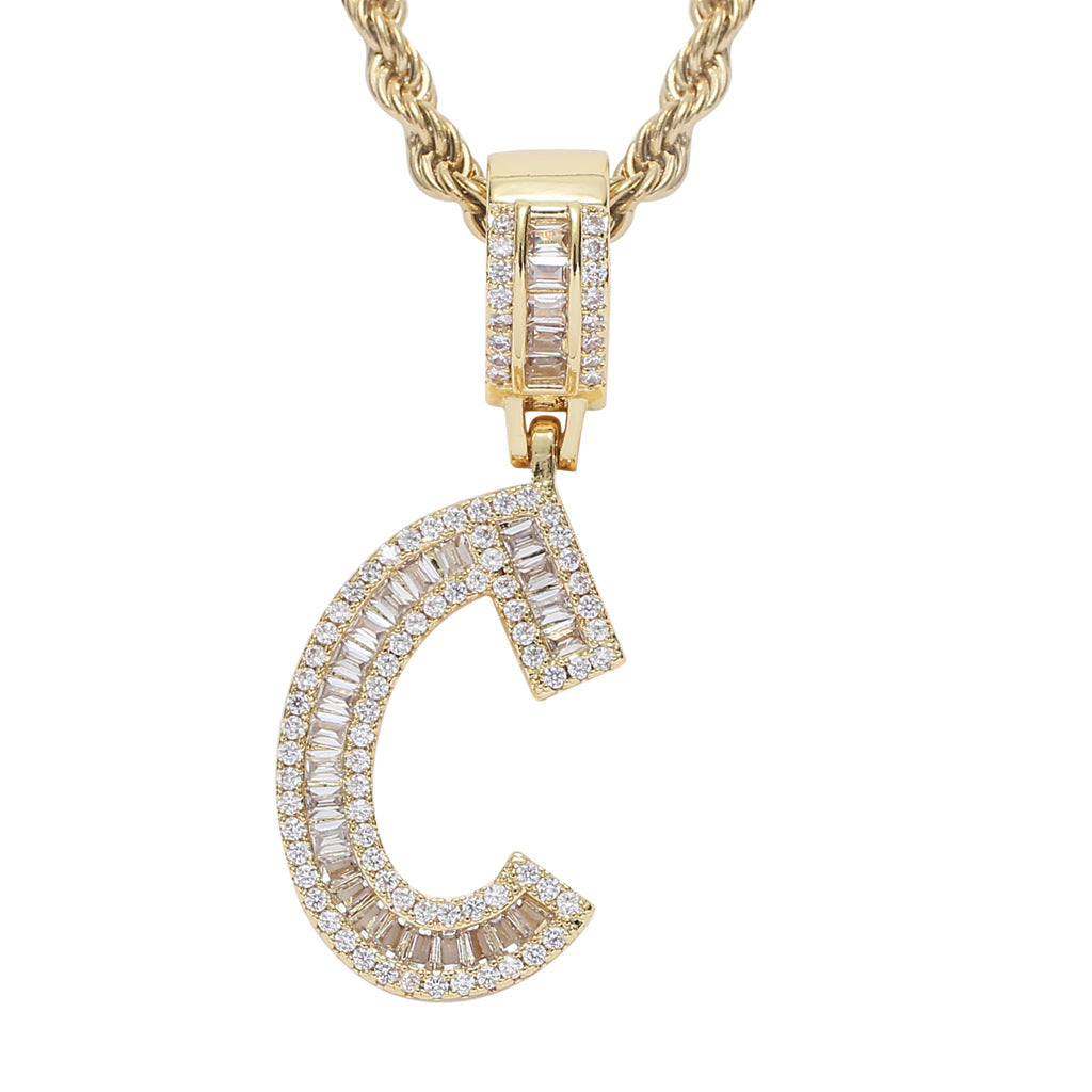 Square Zircon 26 English Letter Hip Hop Pendant