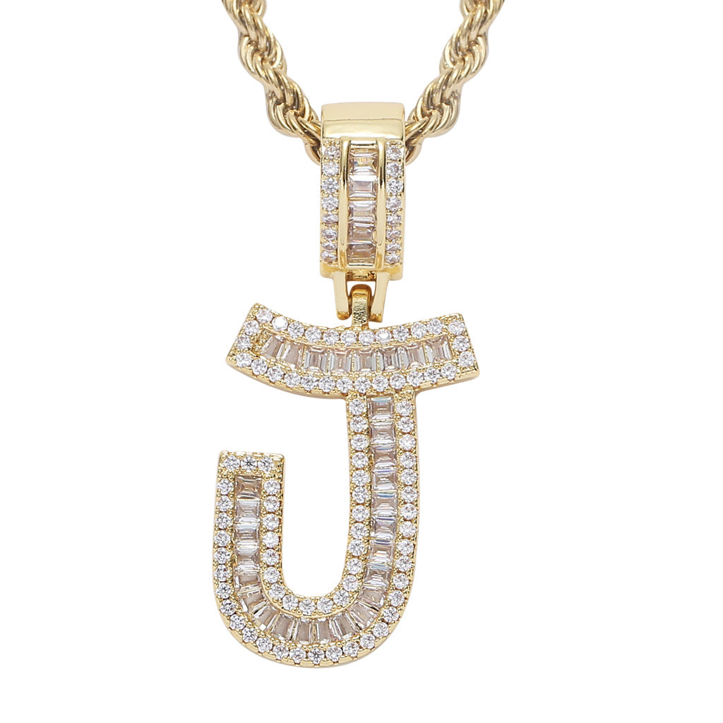 Square Zircon 26 English Letter Hip Hop Pendant