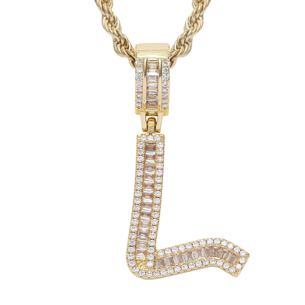 Square Zircon 26 English Letter Hip Hop Pendant