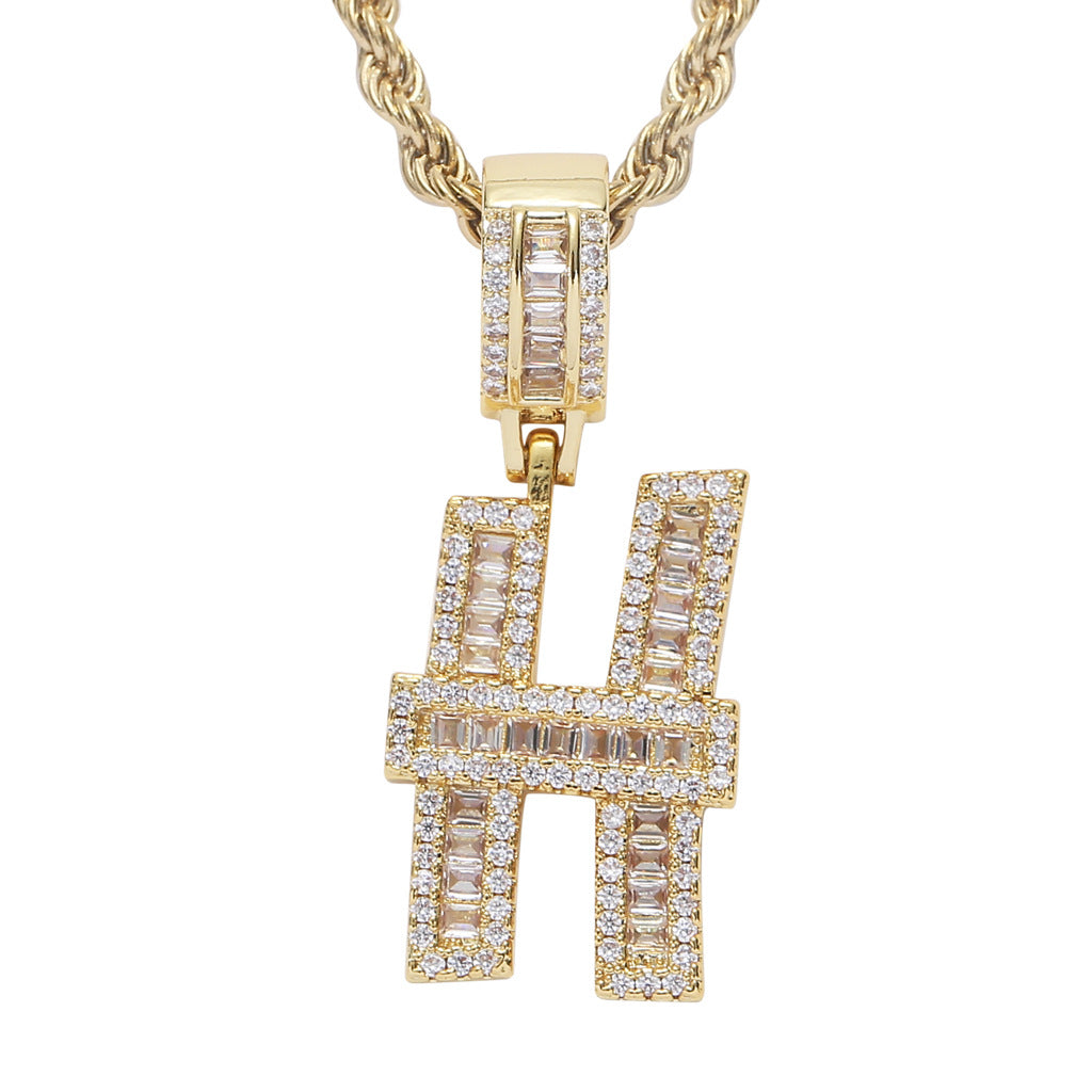 Square Zircon 26 English Letter Hip Hop Pendant