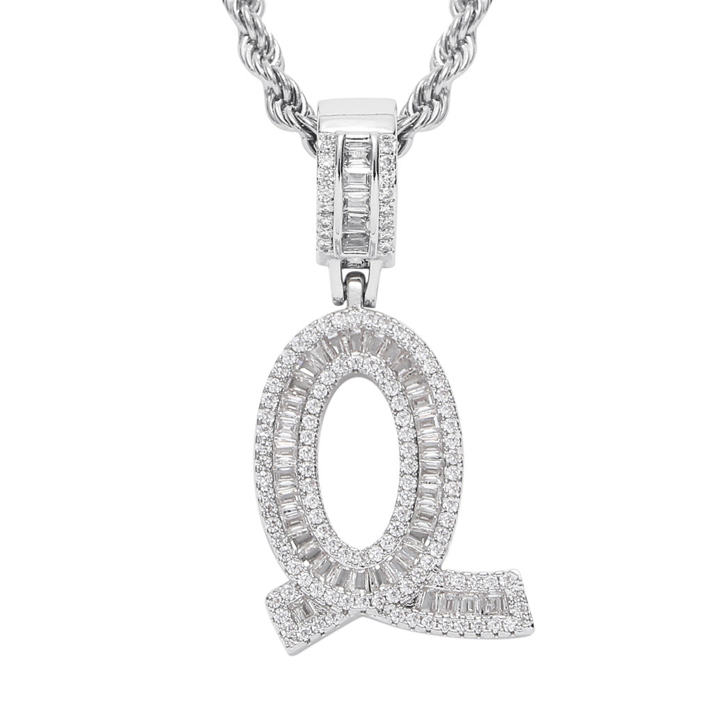 Square Zircon 26 English Letter Hip Hop Pendant