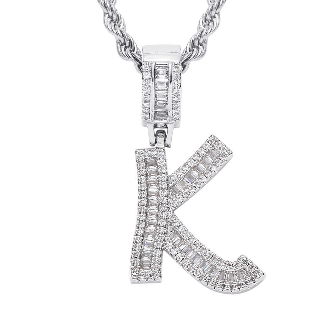 Square Zircon 26 English Letter Hip Hop Pendant