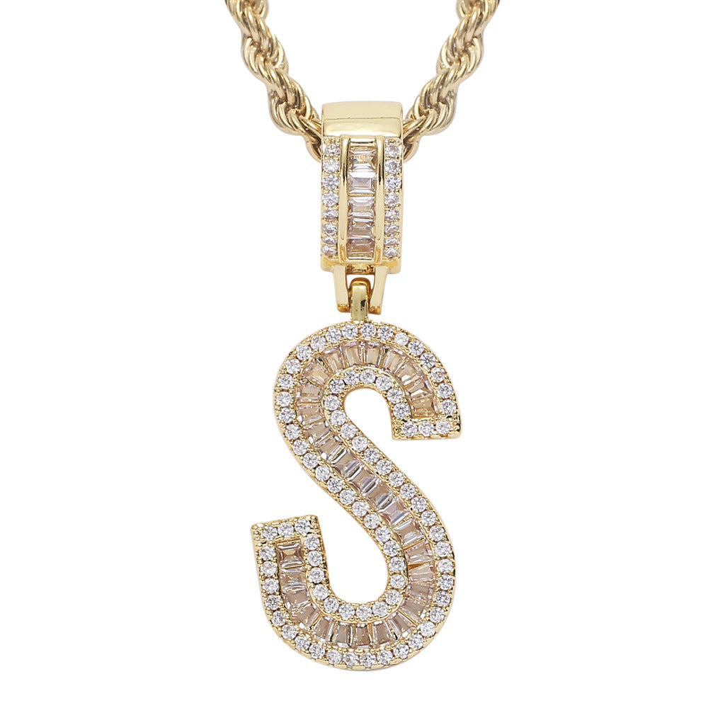 Square Zircon 26 English Letter Hip Hop Pendant