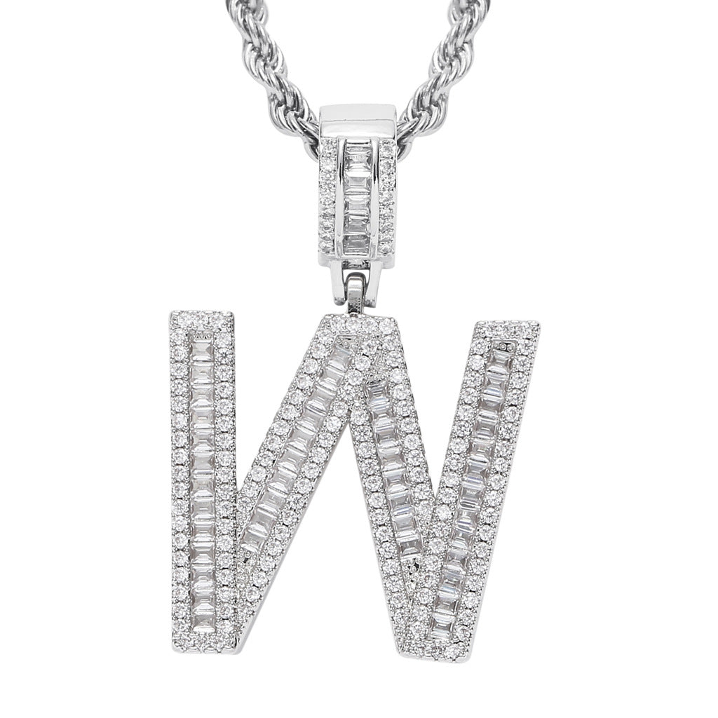 Square Zircon 26 English Letter Hip Hop Pendant