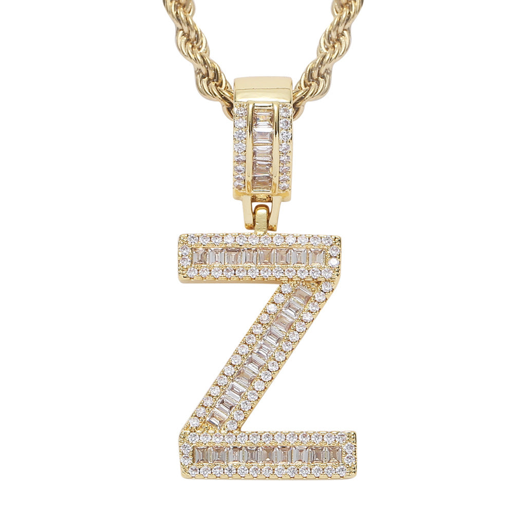 Square Zircon 26 English Letter Hip Hop Pendant