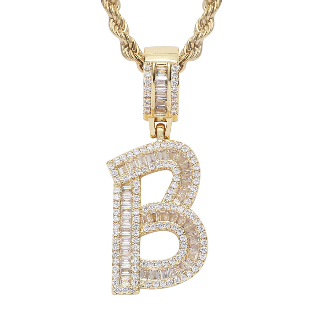Square Zircon 26 English Letter Hip Hop Pendant