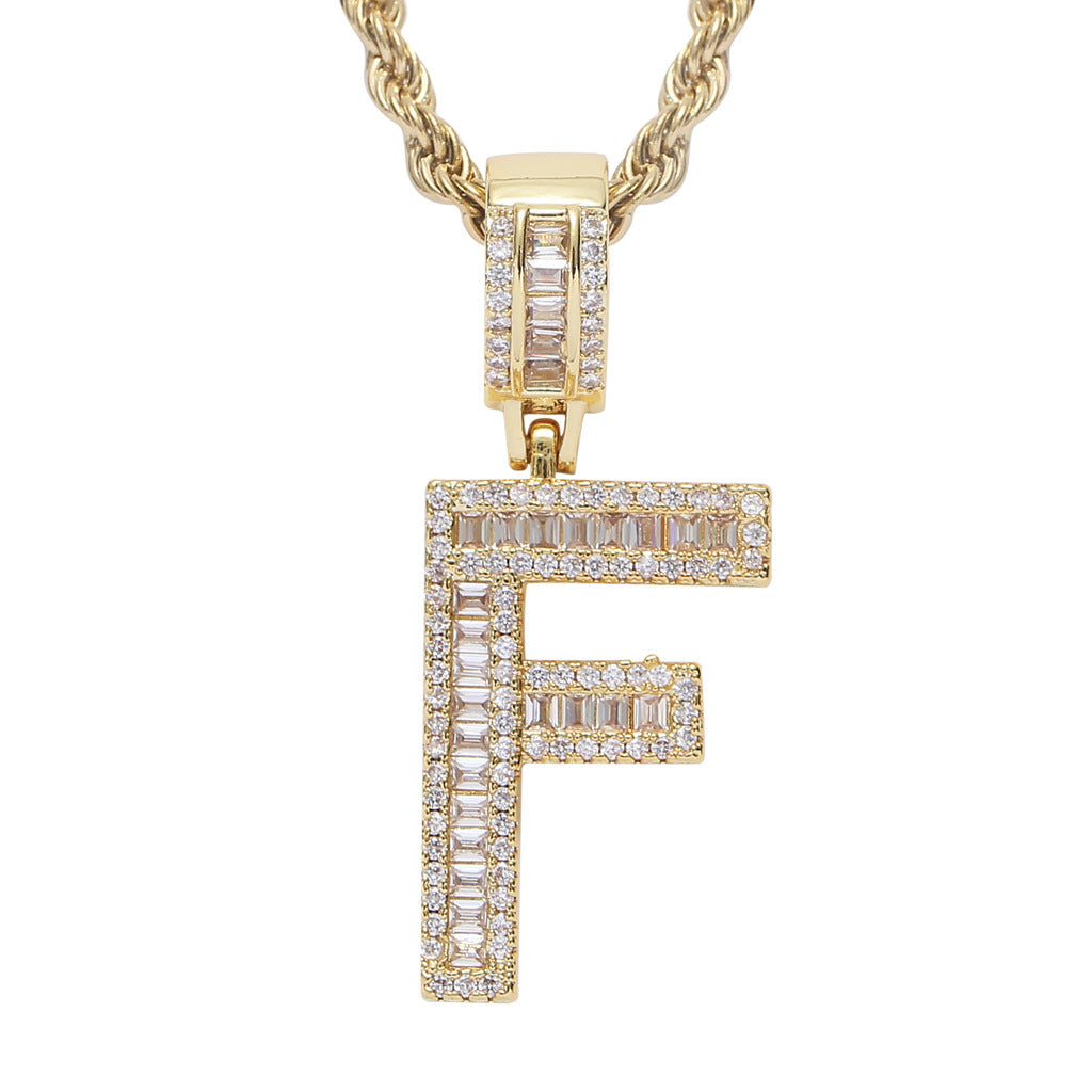 Square Zircon 26 English Letter Hip Hop Pendant