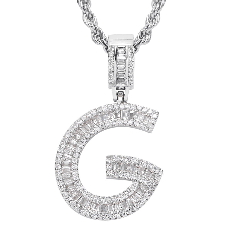 Square Zircon 26 English Letter Hip Hop Pendant