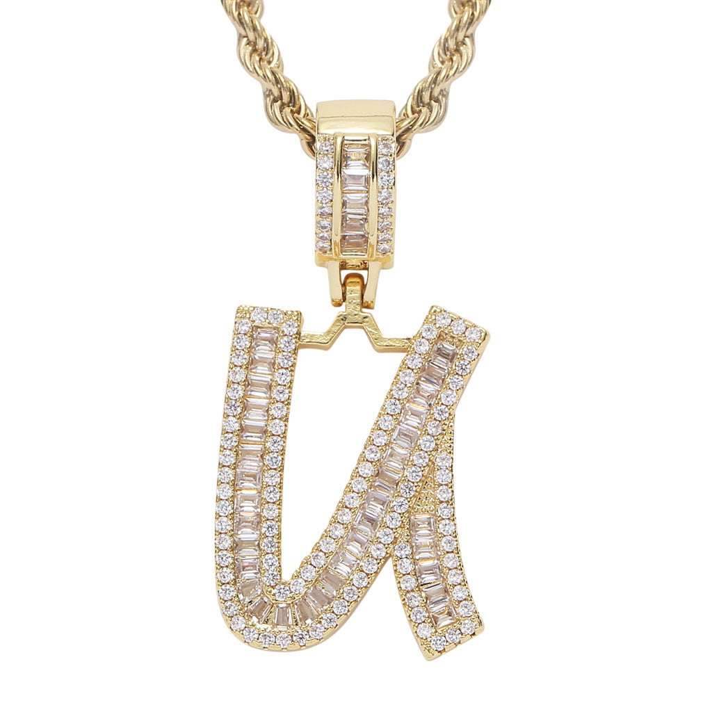 Square Zircon 26 English Letter Hip Hop Pendant