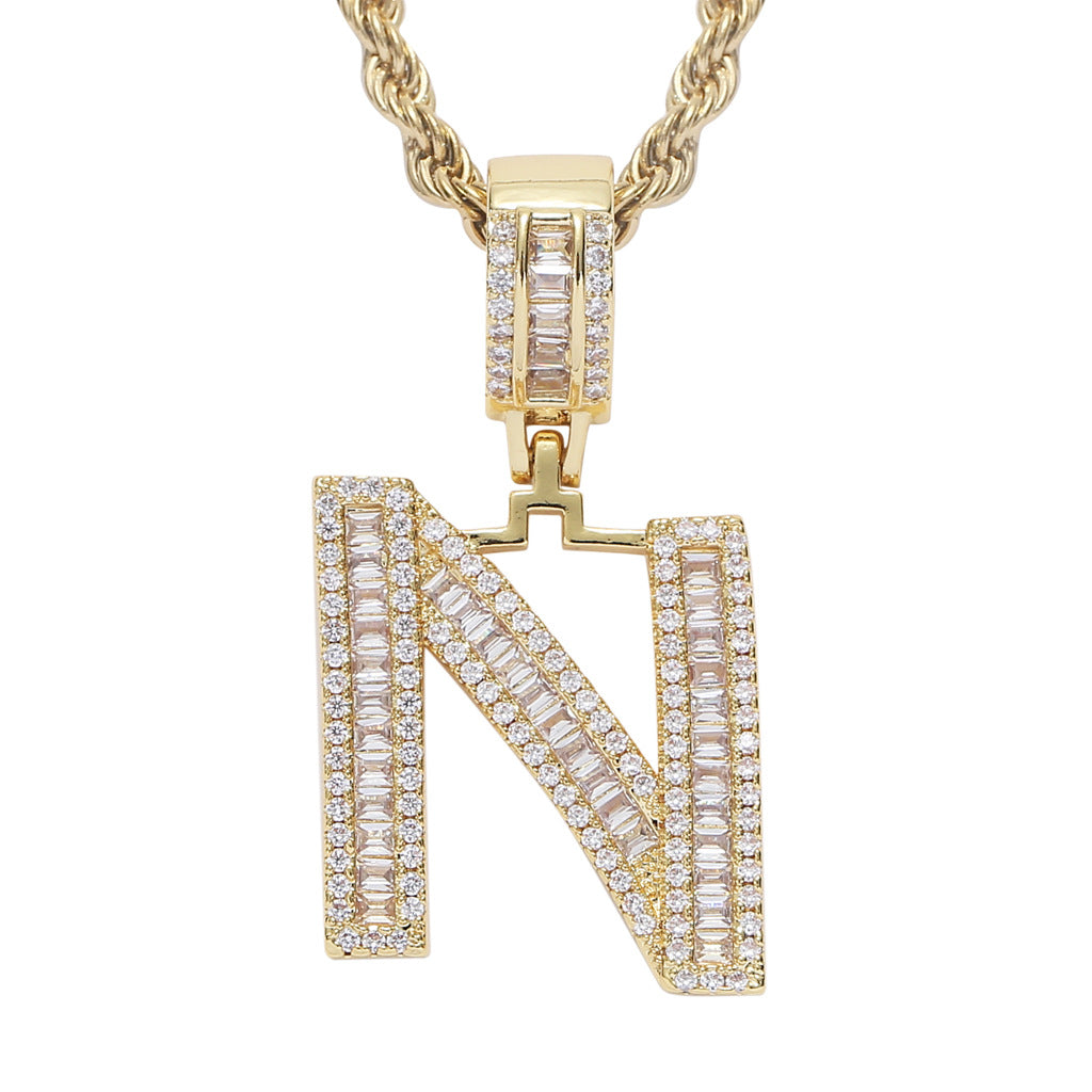 Square Zircon 26 English Letter Hip Hop Pendant