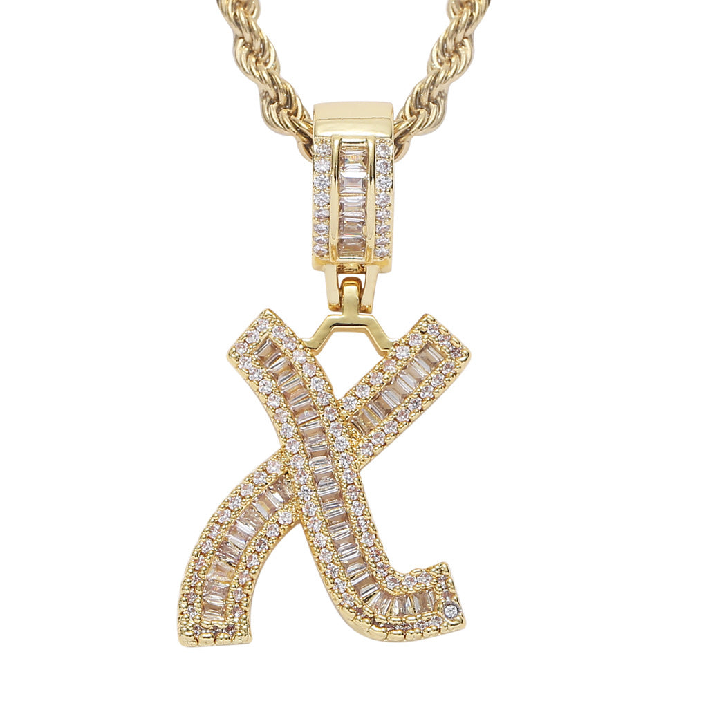 Square Zircon 26 English Letter Hip Hop Pendant