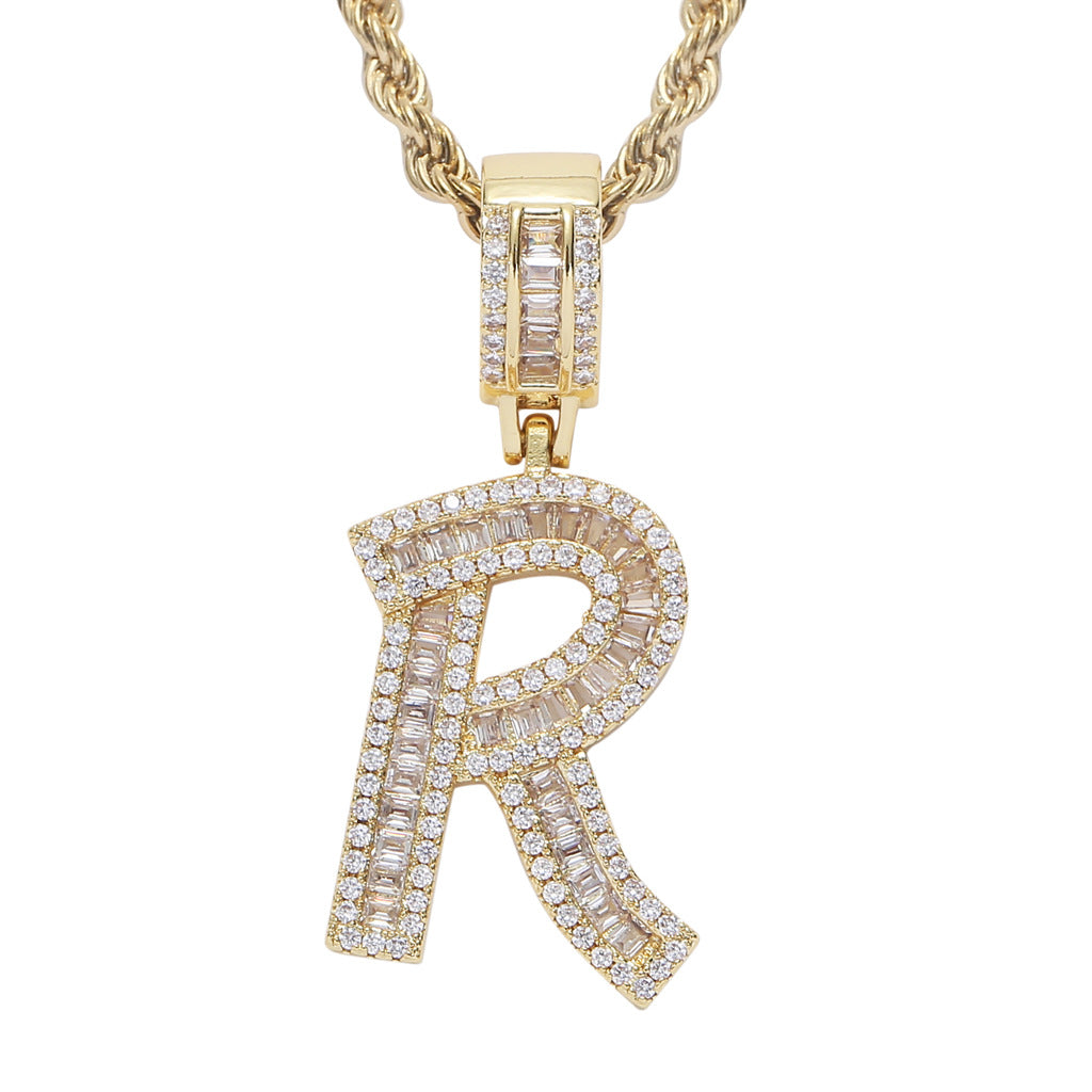 Square Zircon 26 English Letter Hip Hop Pendant