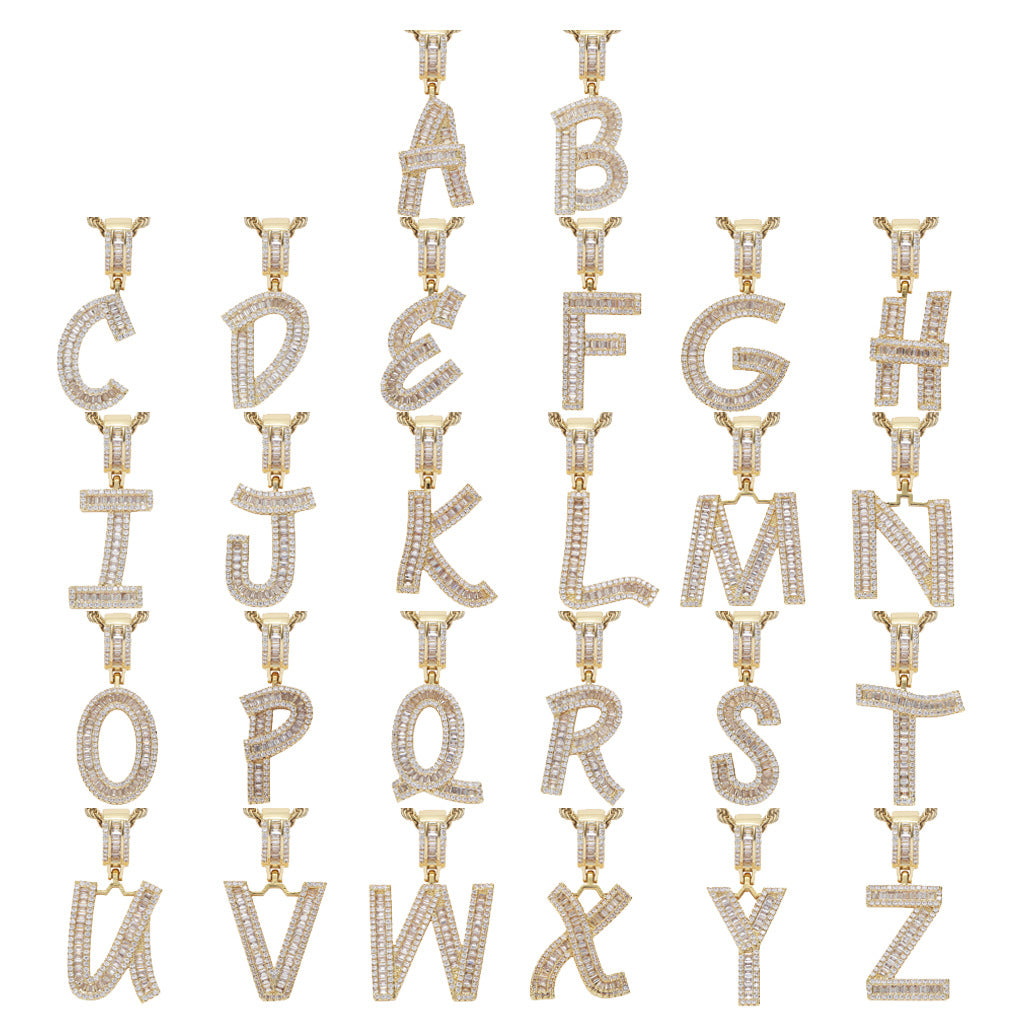 Square Zircon 26 English Letter Hip Hop Pendant