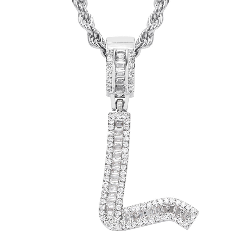 Square Zircon 26 English Letter Hip Hop Pendant