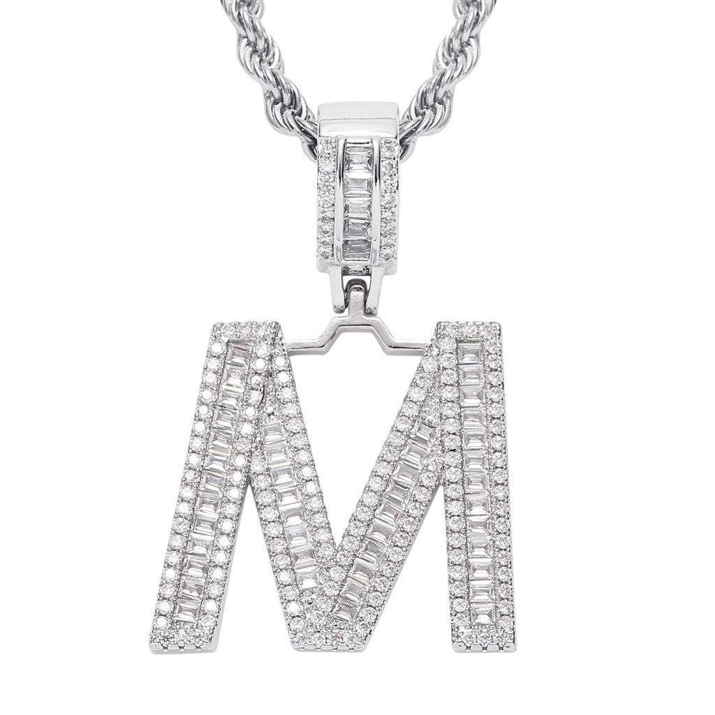 Square Zircon 26 English Letter Hip Hop Pendant