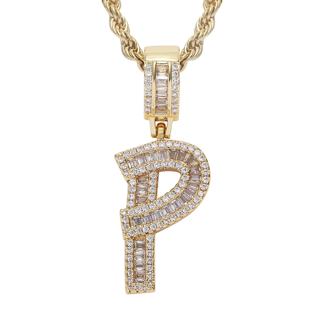 Square Zircon 26 English Letter Hip Hop Pendant