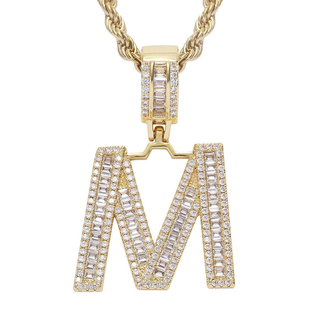 Square Zircon 26 English Letter Hip Hop Pendant