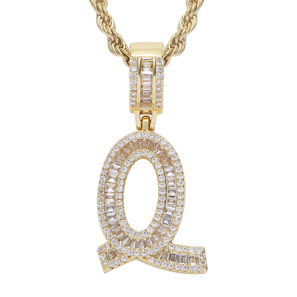 Square Zircon 26 English Letter Hip Hop Pendant