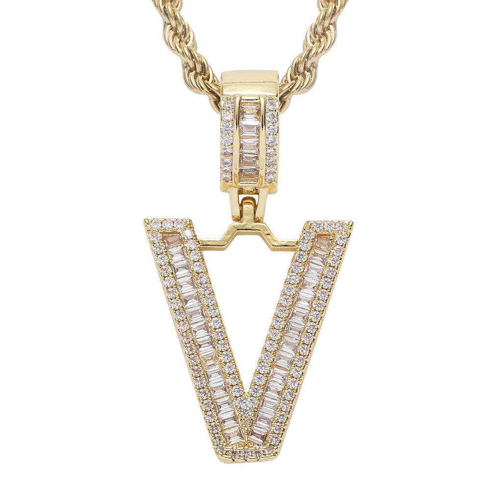 Square Zircon 26 English Letter Hip Hop Pendant
