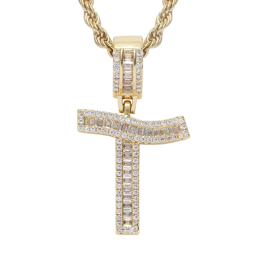 Square Zircon 26 English Letter Hip Hop Pendant