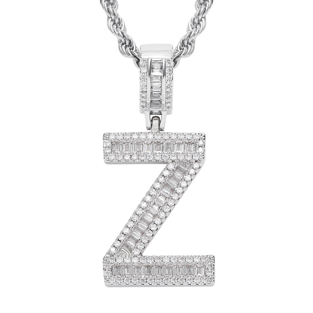 Square Zircon 26 English Letter Hip Hop Pendant