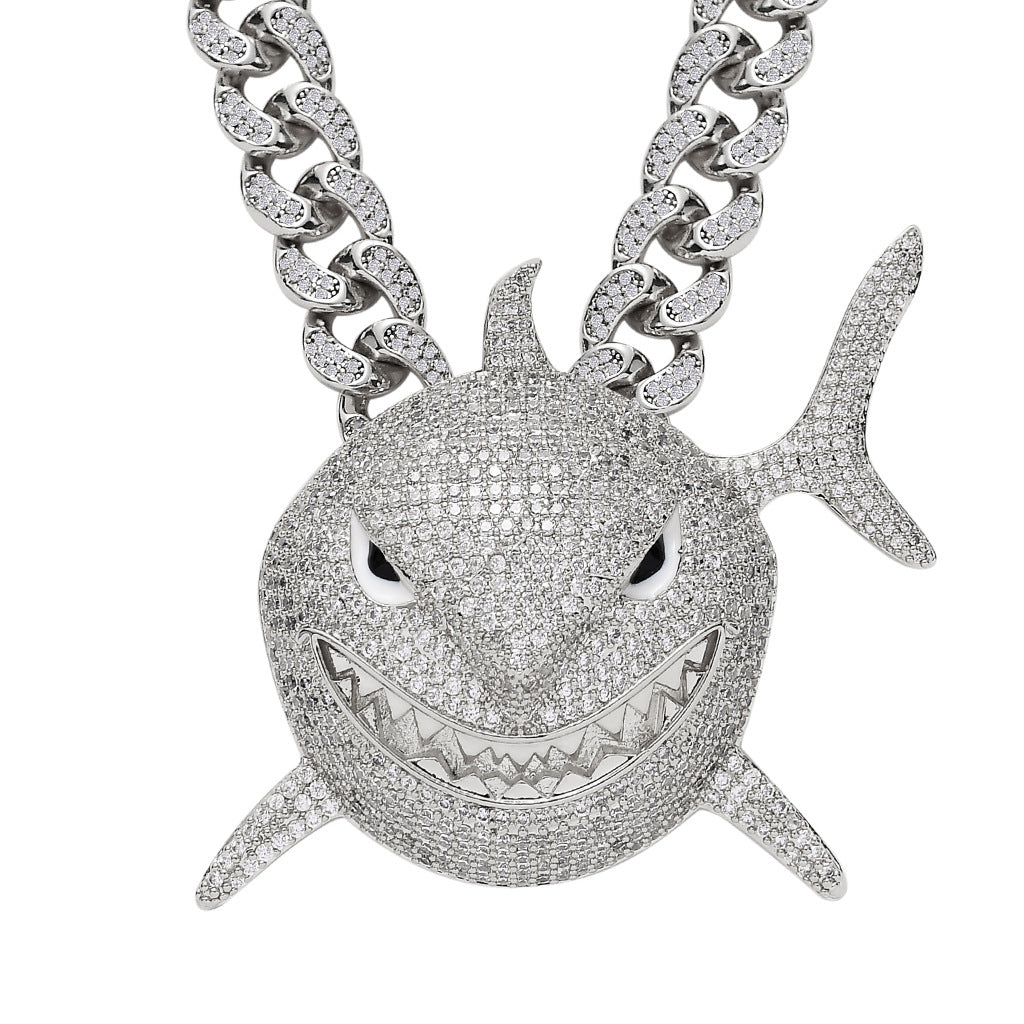 Classic Great White Shark Fully Paved Diamoand Pendant