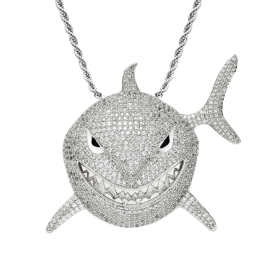 Classic Great White Shark Fully Paved Diamoand Pendant