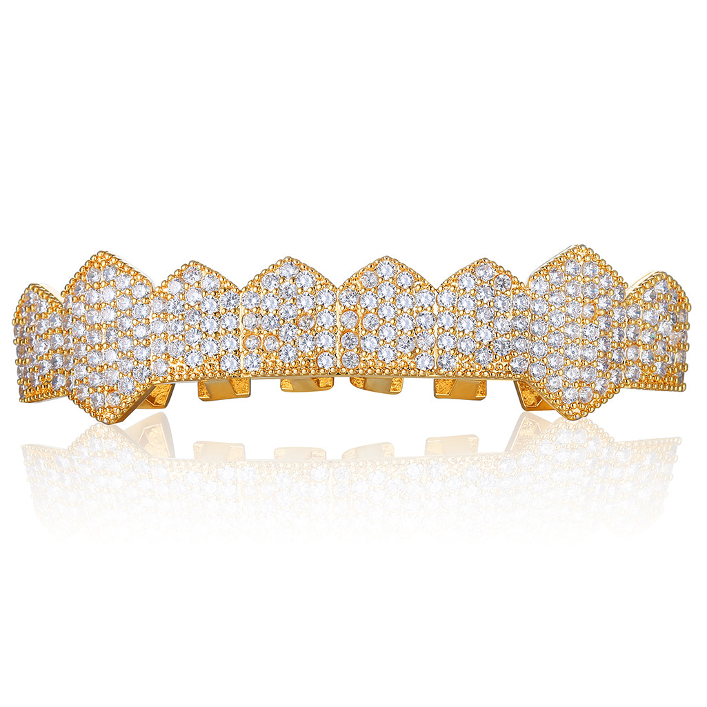 8-tooth Micro-Inlaid Zircon Single Row Gold&Silver Grillz
