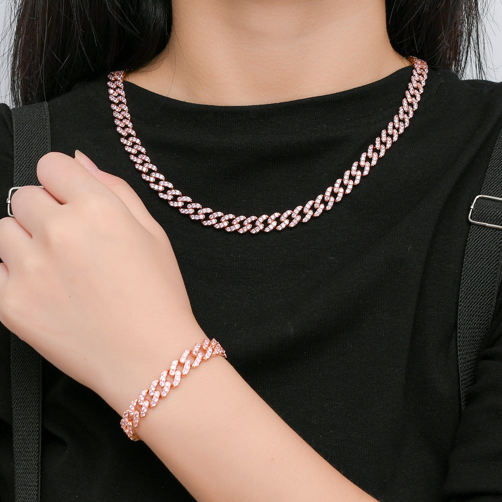 9mm Single Row Pink Zircon Hip Hop Cuban Bracelet