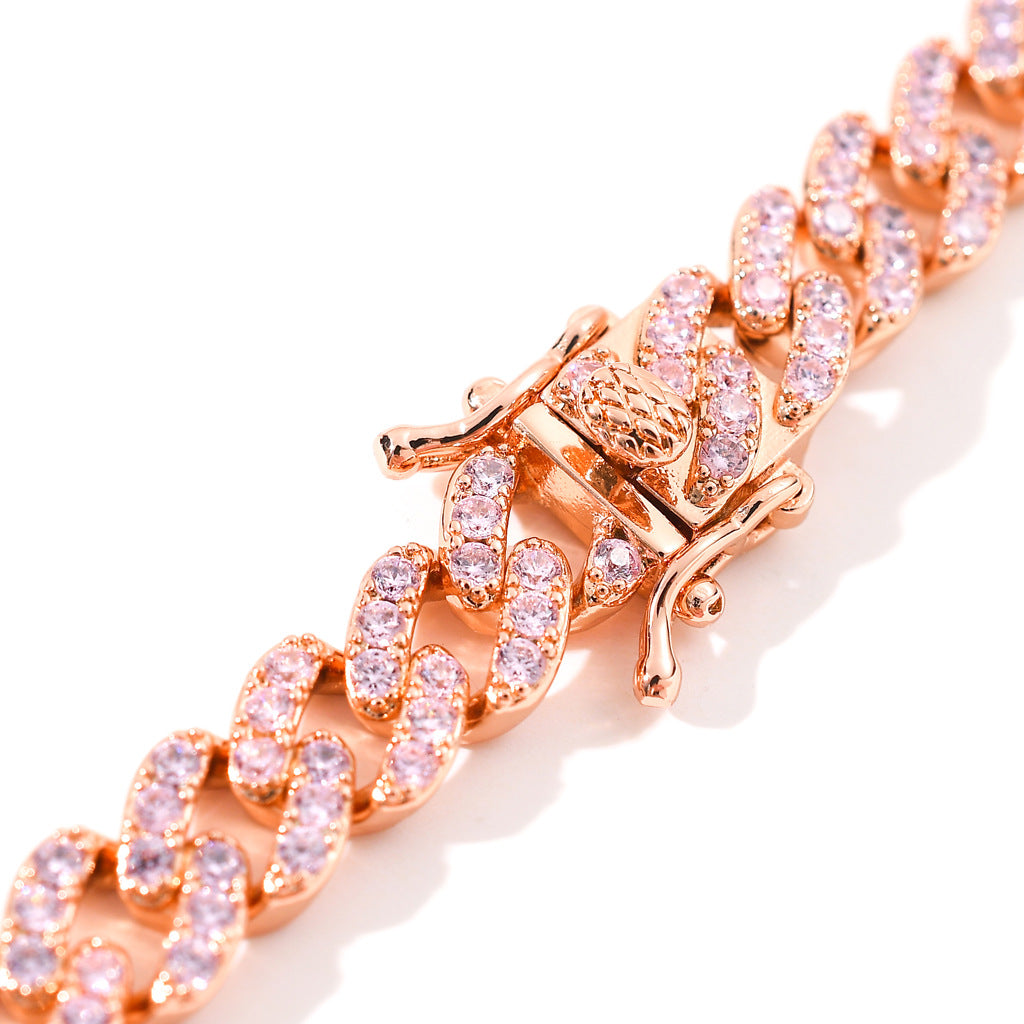 9mm Single Row Pink Zircon Hip Hop Cuban Bracelet