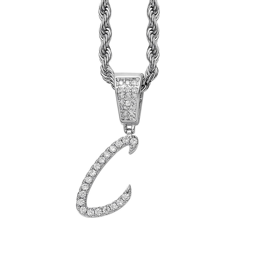 Iced Cursive Letters Micro-Paved CZ Stone Pendant