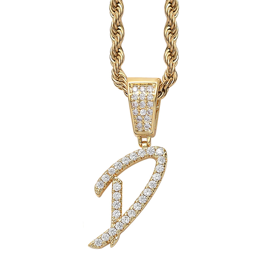 Iced Cursive Letters Micro-Paved CZ Stone Pendant