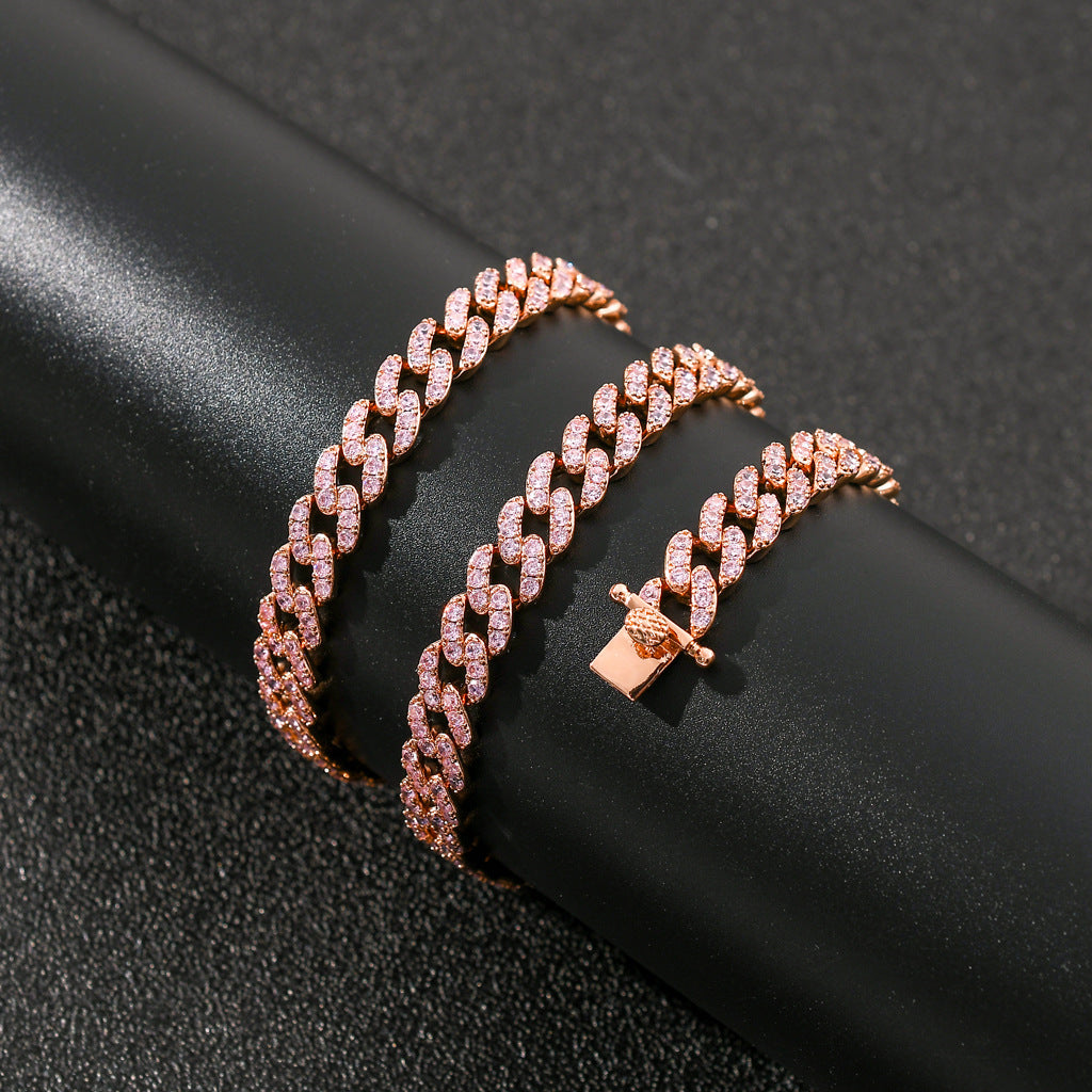 9mm Single Row Pink Zircon Hip Hop Cuban Bracelet