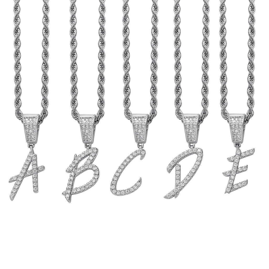 Iced Cursive Letters Micro-Paved CZ Stone Pendant