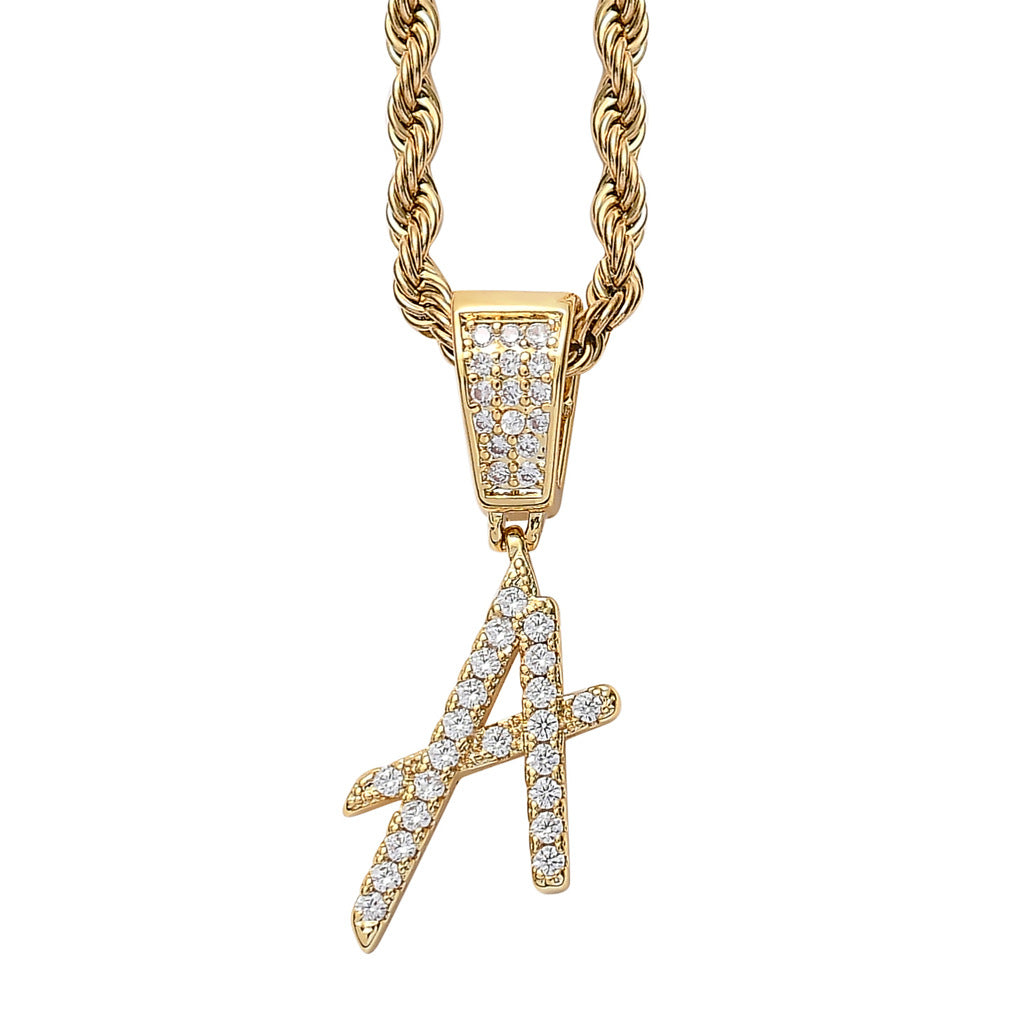 Iced Cursive Letters Micro-Paved CZ Stone Pendant