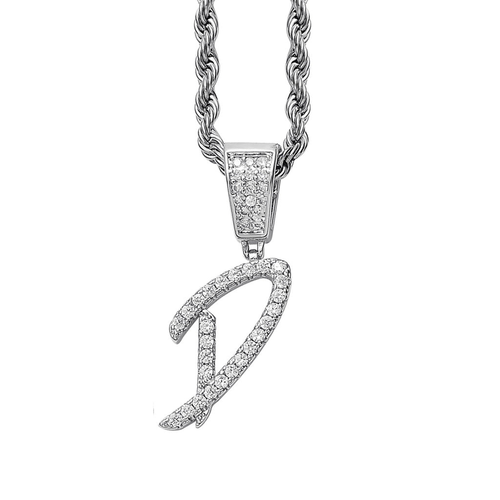 Iced Cursive Letters Micro-Paved CZ Stone Pendant