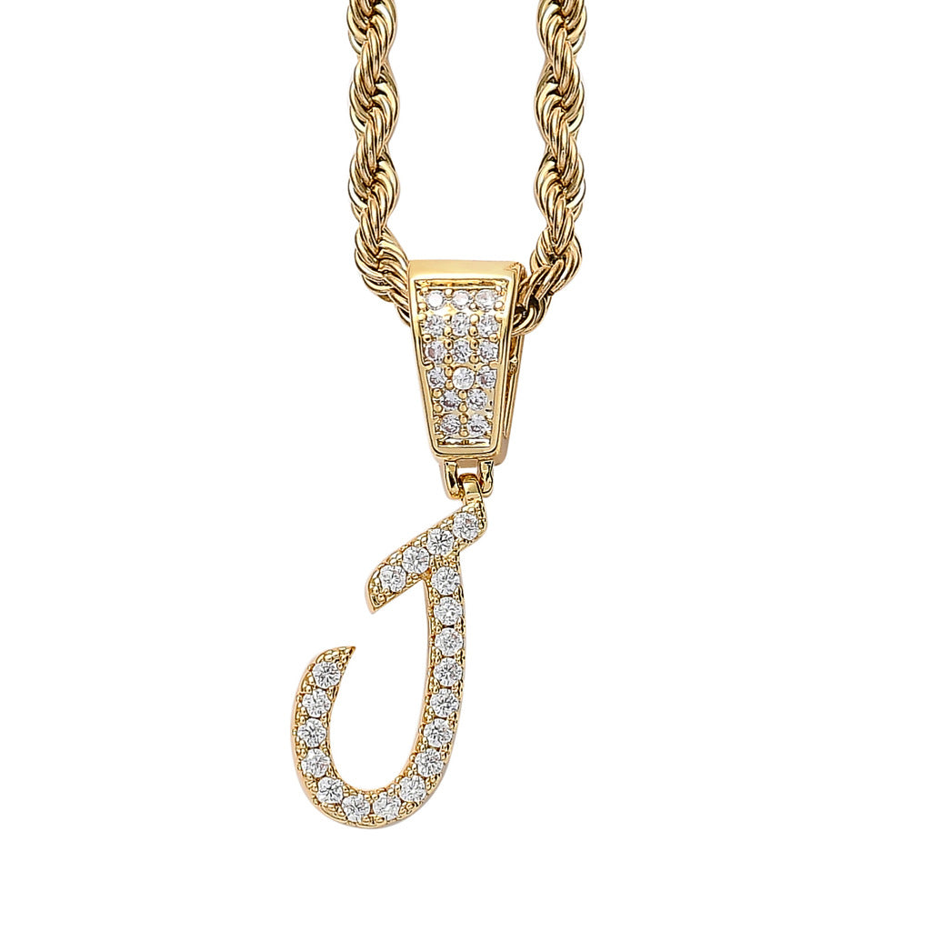 Iced Cursive Letters Micro-Paved CZ Stone Pendant