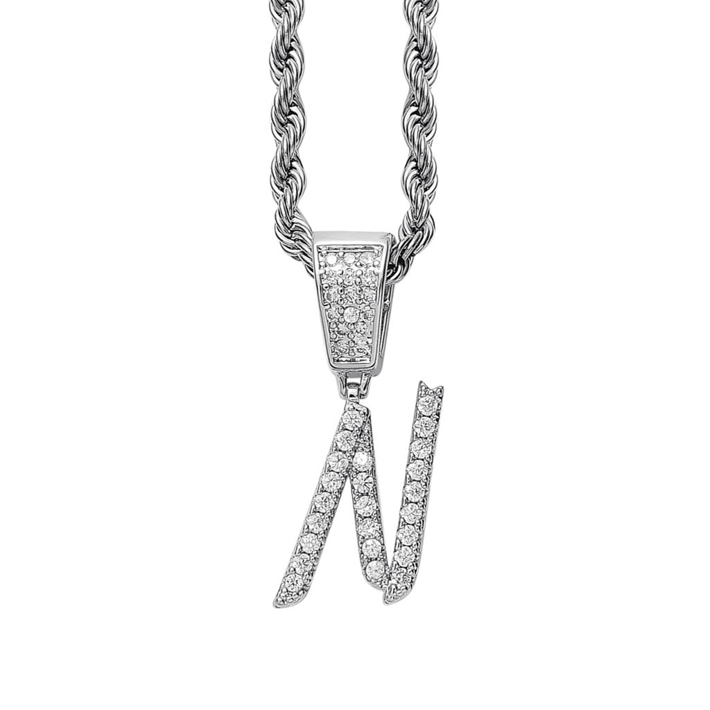 Iced Cursive Letters Micro-Paved CZ Stone Pendant